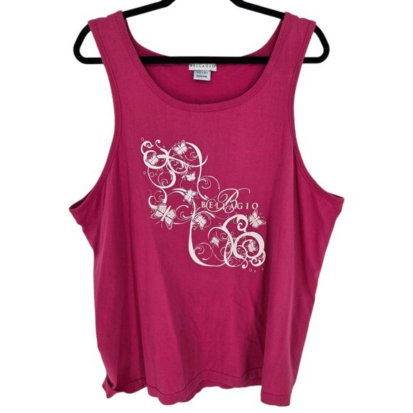 Bellagio womens 2xl Pink white butterfly scroll sleeveless tank top cotton - Picture 1 of 9